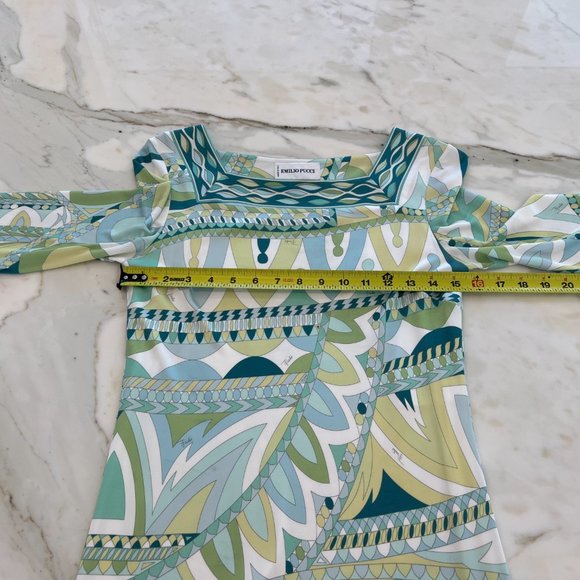 EMILIO PUCCI ICONIC GREEN PRINT SQUARE NECK DRESS MODEL 21R186 SIZE IT 40 / US 6 - Picture 8 of 17